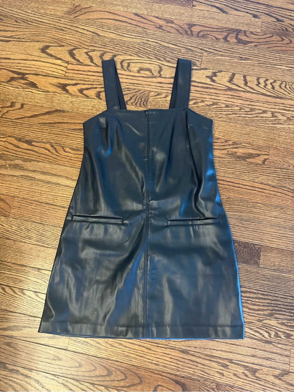Abercrombie Black Faux Leather Square-Neck Jumper Dress